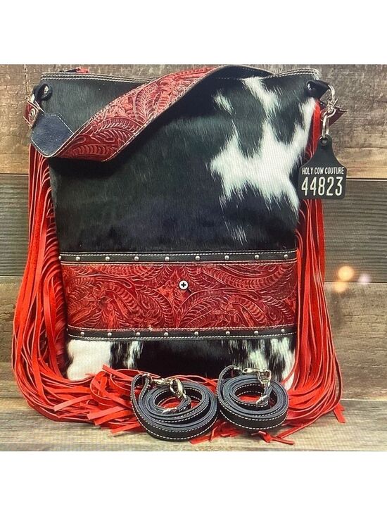 Holy Cow Couture Handbags - Holy Cow Couture Red and Black Fringe Shoulder/backpack Bag